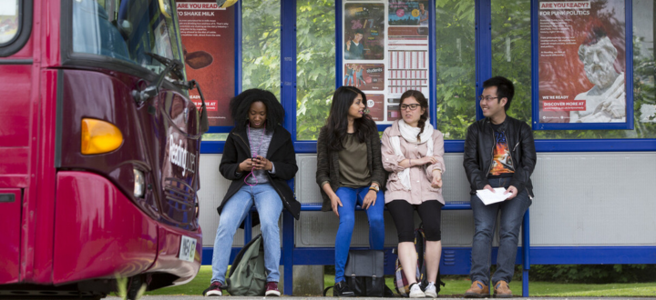 Students wait for their bus at the University of Reading.